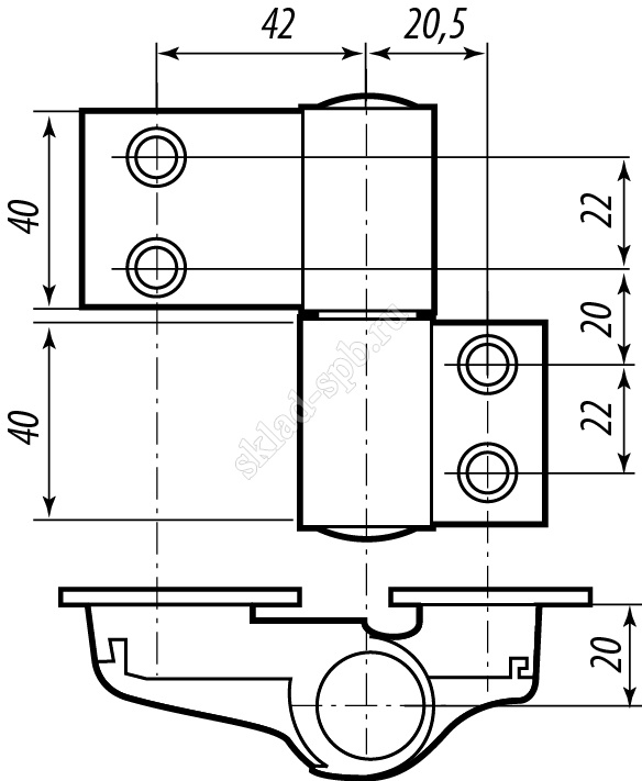 Петля дверная  CTH-2371.00-10(б/п)